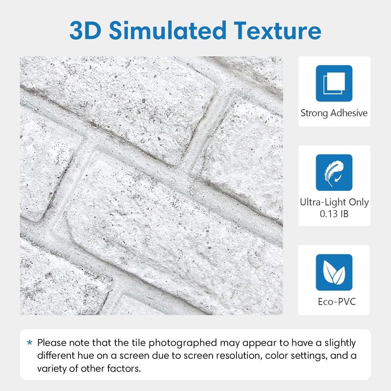 COMSTICKC 3D Faux White Brick Peel and Stick Wall Panels, 10 Pcs of 12"X12", with Gray Spots Atmosphere Design, Small Size Thin PVC Whitewash Brick Self Adhesive Fake Brick Backsplash Interior Decor - Image 4
